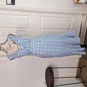 ALLYSON collection midi dress blue white Sleeveless front knot Sz S NWT